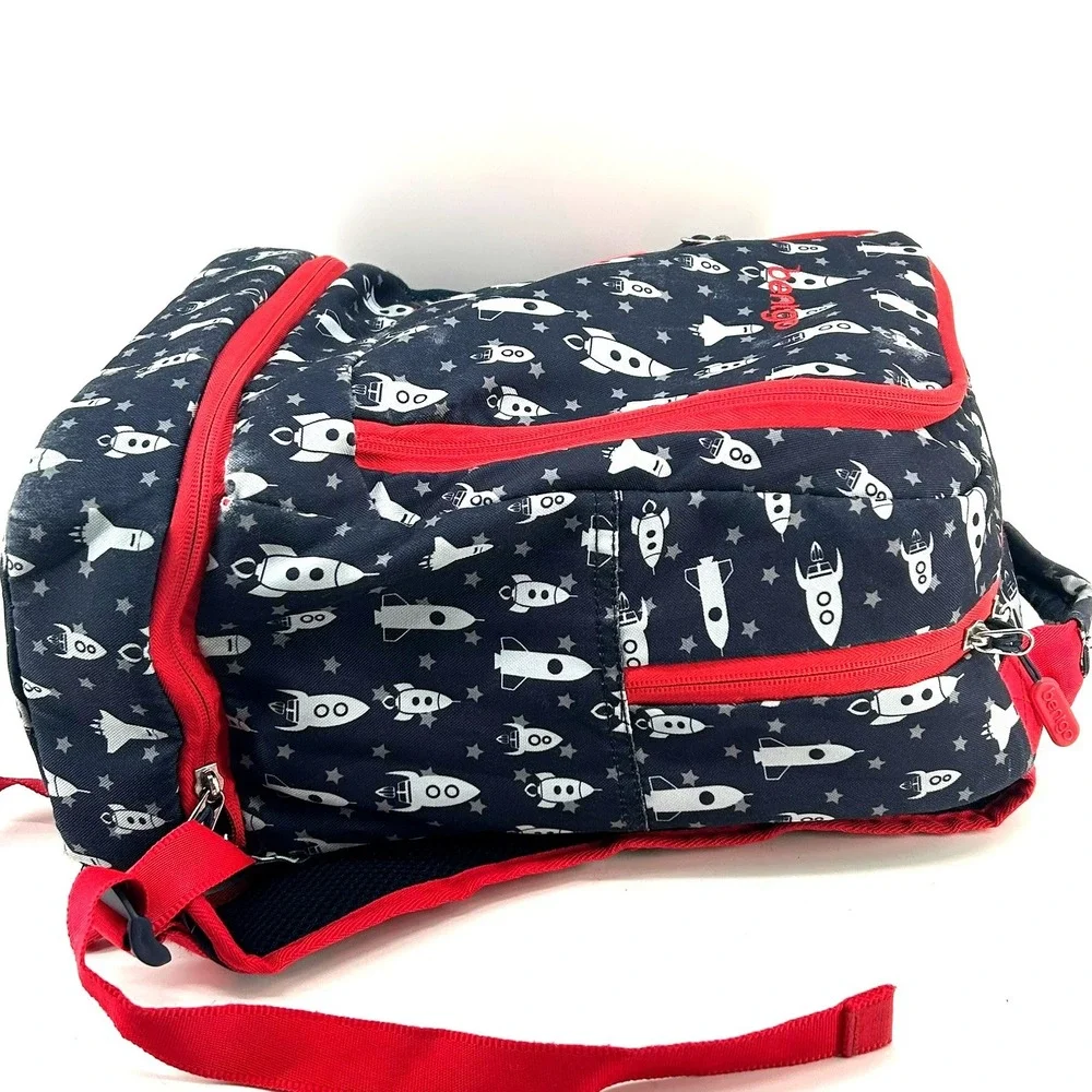 Bentgo Kids Backpack with Insulated Lunch Compartment Rocket Ship Navy Red